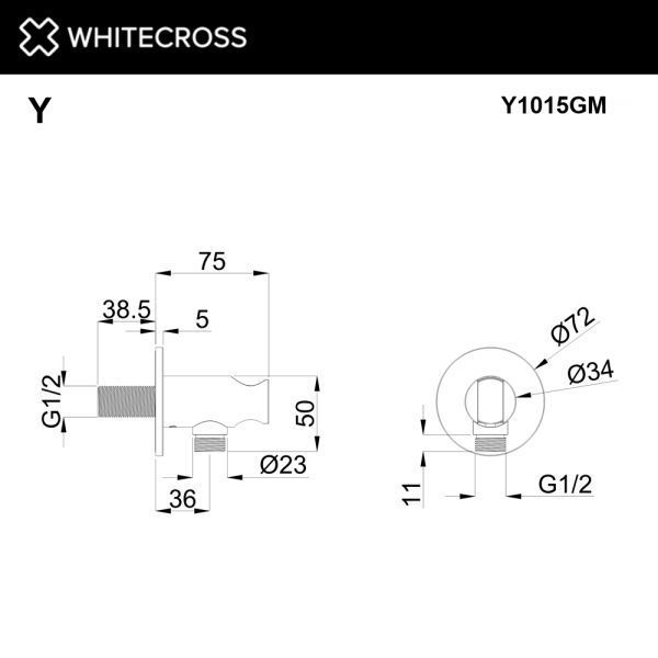 Угловой соединительный элемент с держателем лейки WHITECROSS Y1015GM (оружейная сталь)