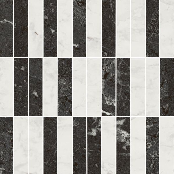 Декор Тубкаль мозаичный микс чёрный белый глянцевый обрезной 30x30x0,9