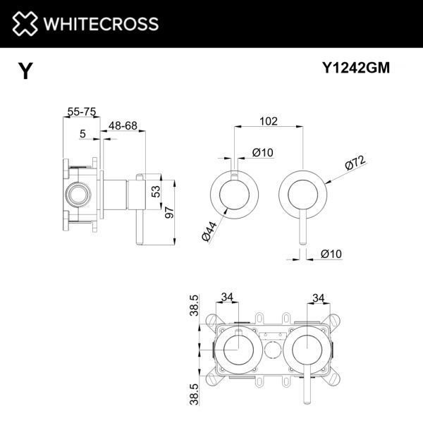 Смеситель скрытого монтажа на 2 потребителя WHITECROSS Y Y1242GM (оружейная сталь)