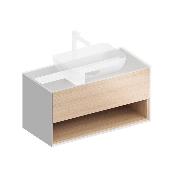 Тумба PLAZA Modern подвесная с ящиком и полкой 100, дуб Виченца